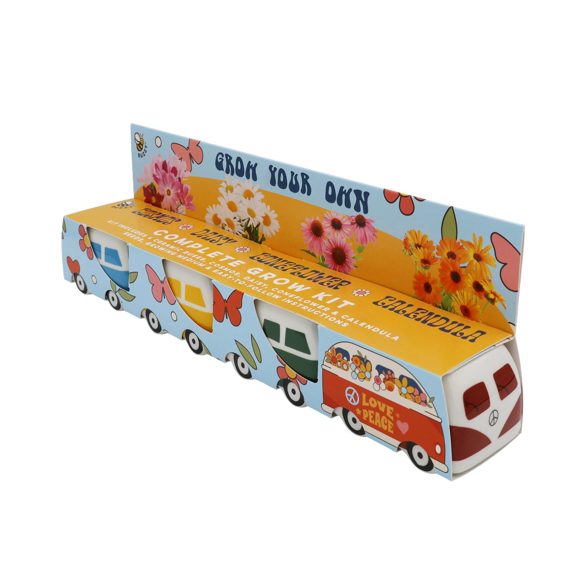BUZZY Seeds cosmos bus planter front view for bright color display