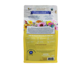 BUZZY Wildflower Seed Mix closeup of blooms showcasing 18 varieties attracting pollinators