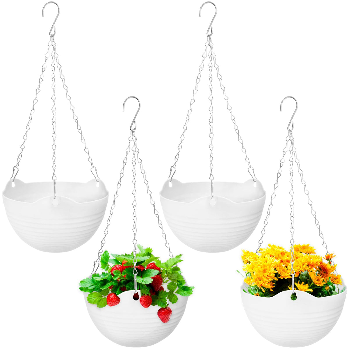 Bvrbaory 4-pack hanging planter set showcases clean white design for stylish vertical gardens indoors.