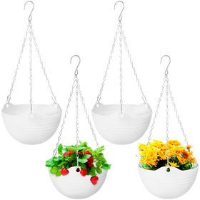 Bvrbaory 4-pack hanging planter set showcases clean white design for stylish vertical gardens indoors.
