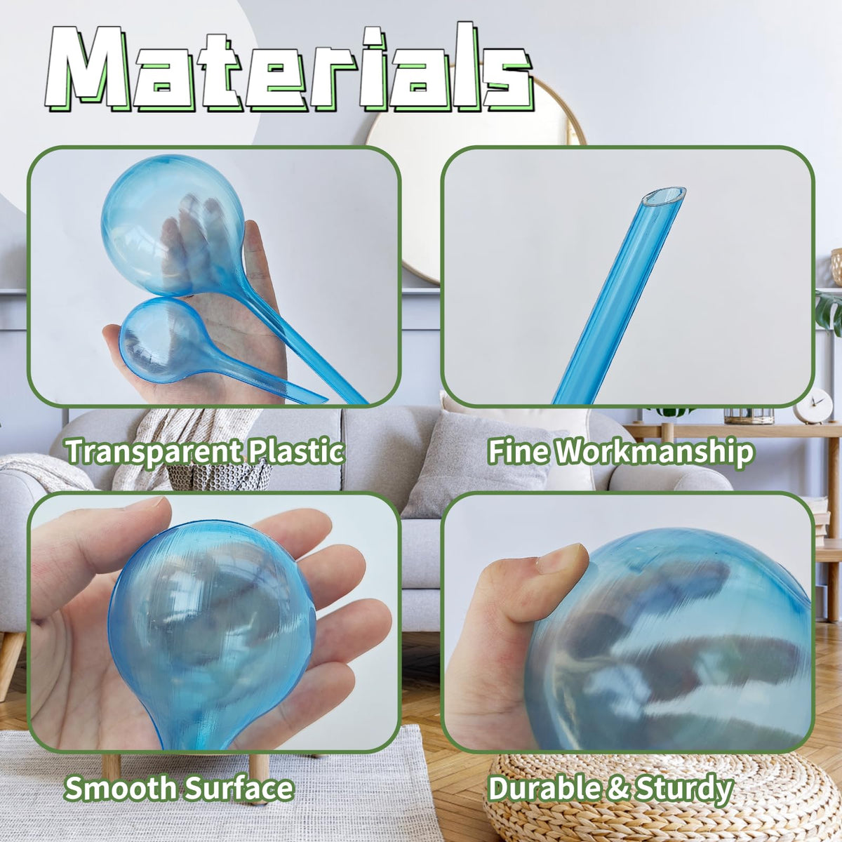 Bvrbaory transparent blue water globes show level and prevent under-watering