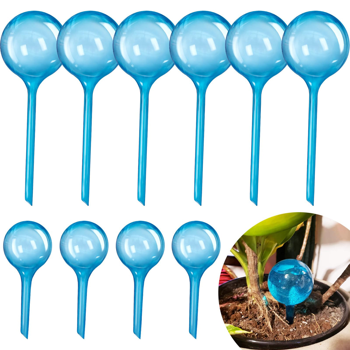 Bvrbaory watering globes large in soil providing steady moisture for potted plants