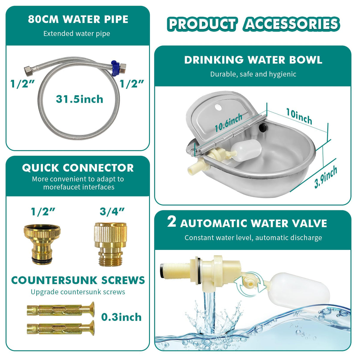 Bwhrmt multi-animal-farm-water-bowl-kit suitable for chickens and horses.