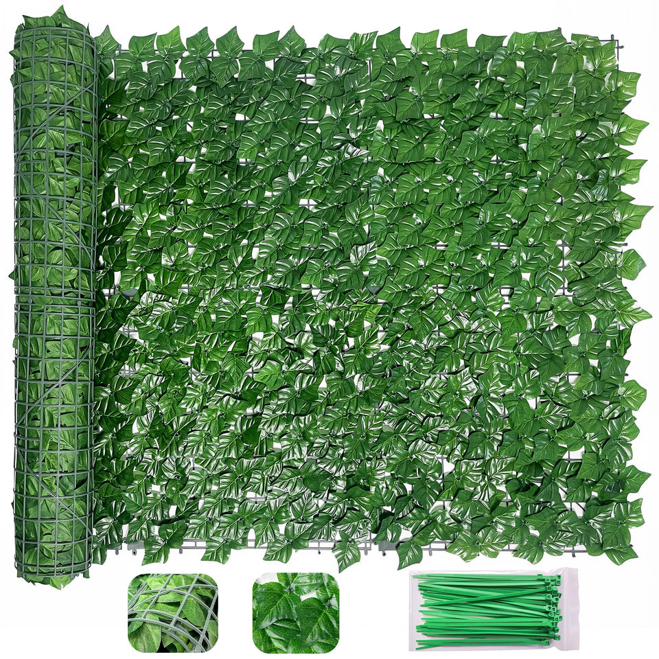 Bybeton artificial ivy privacy fence screen 40x120 shown on a patio for privacy and shade