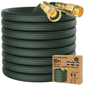 BYDA 10ft lightweight hose coiled for easy storage and portability.