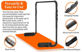 Lifter supports heavy spa covers with reinforced construction