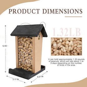 BYGIXU Crow Feeder holds up to 1.32 lb of whole peanuts for birds.