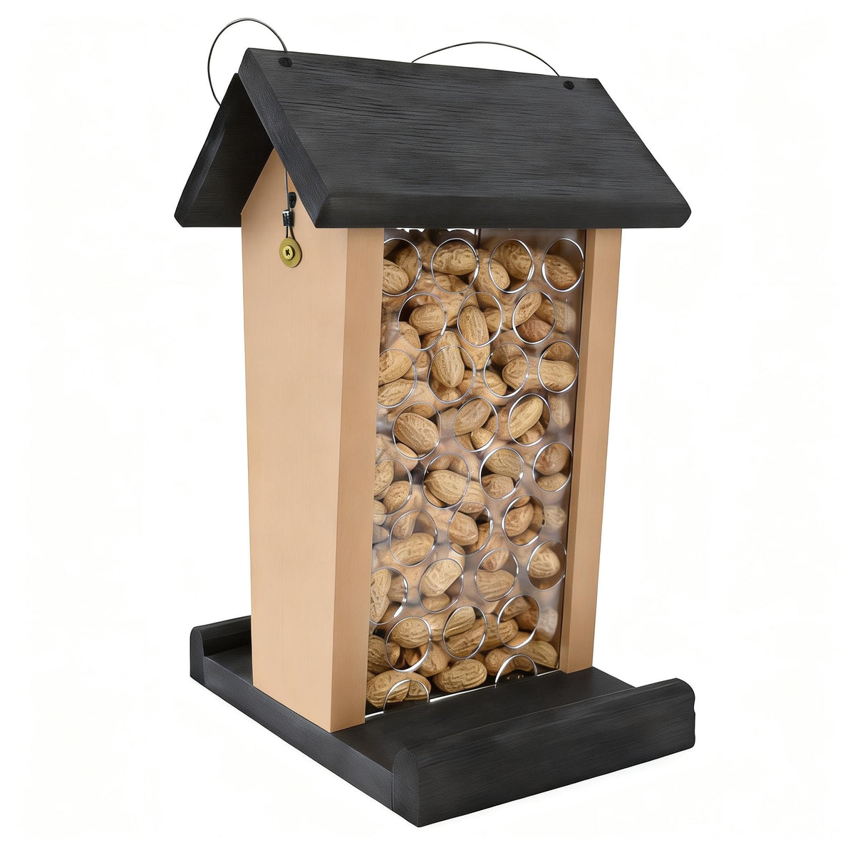 BYGIXU Crow Feeder with roof open for easy refills in your garden.