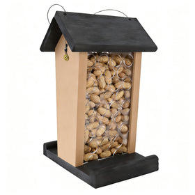 BYGIXU Crow Feeder with roof open for easy refills in your garden.