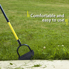 Byhagern edger close-up shows saw-tooth blade cutting dense turf effectively.