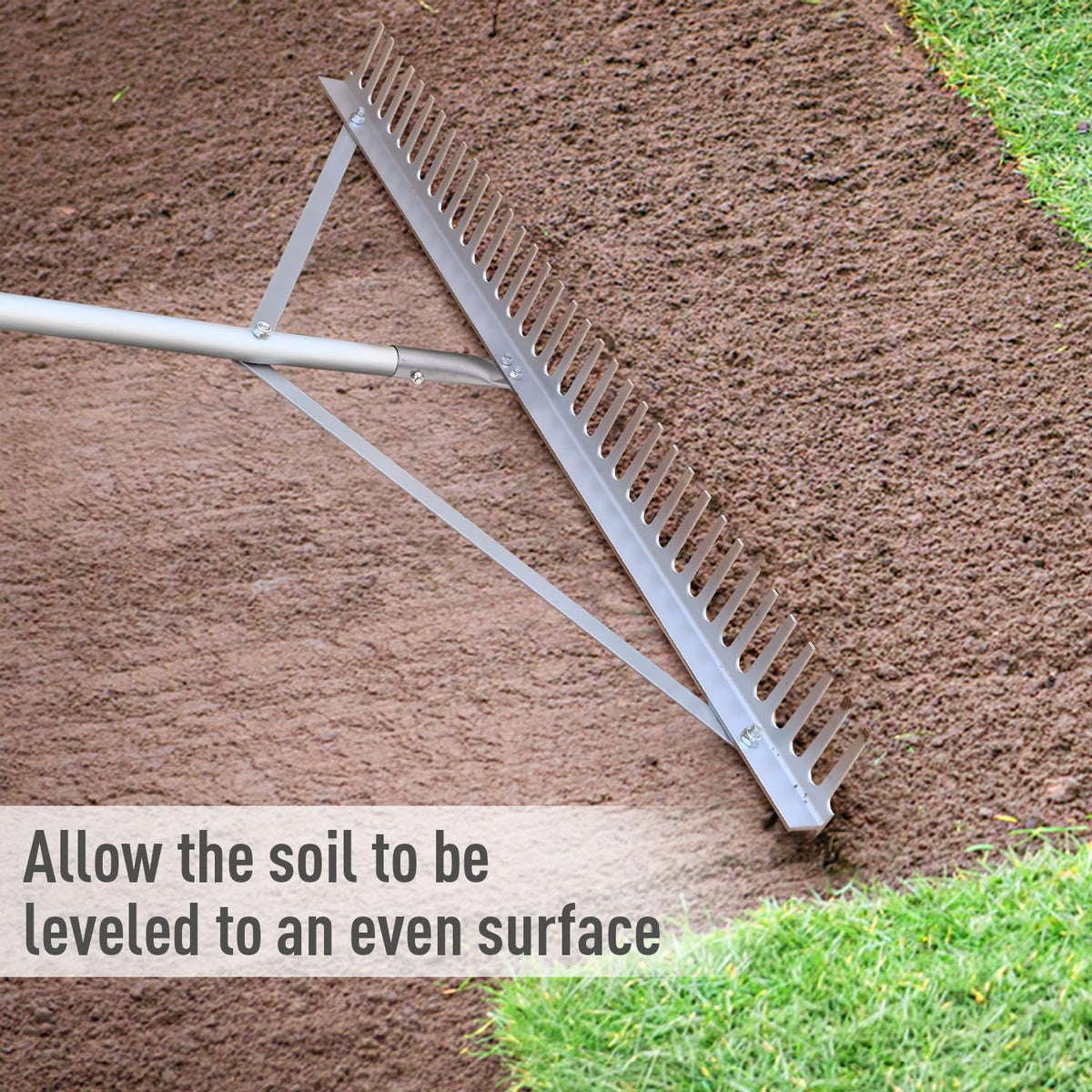 Byhagern landscape rake for leaves and aquatic plant cleanup near water