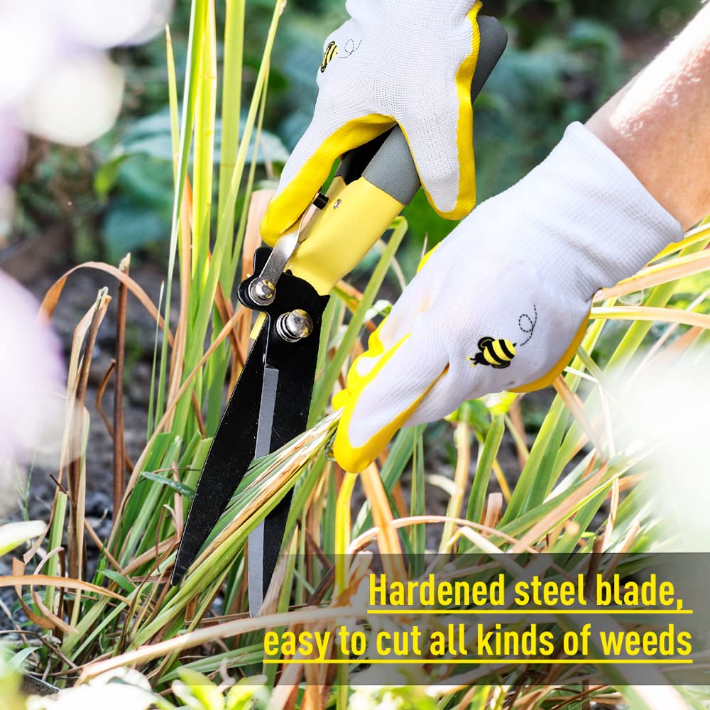 Byhagern Upgraded Grass Shears handle ergonomic design for comfortable extended use.