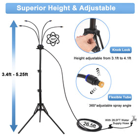 BYIUA adjustable height mister demonstrates convenient patio cooling from head to toe.
