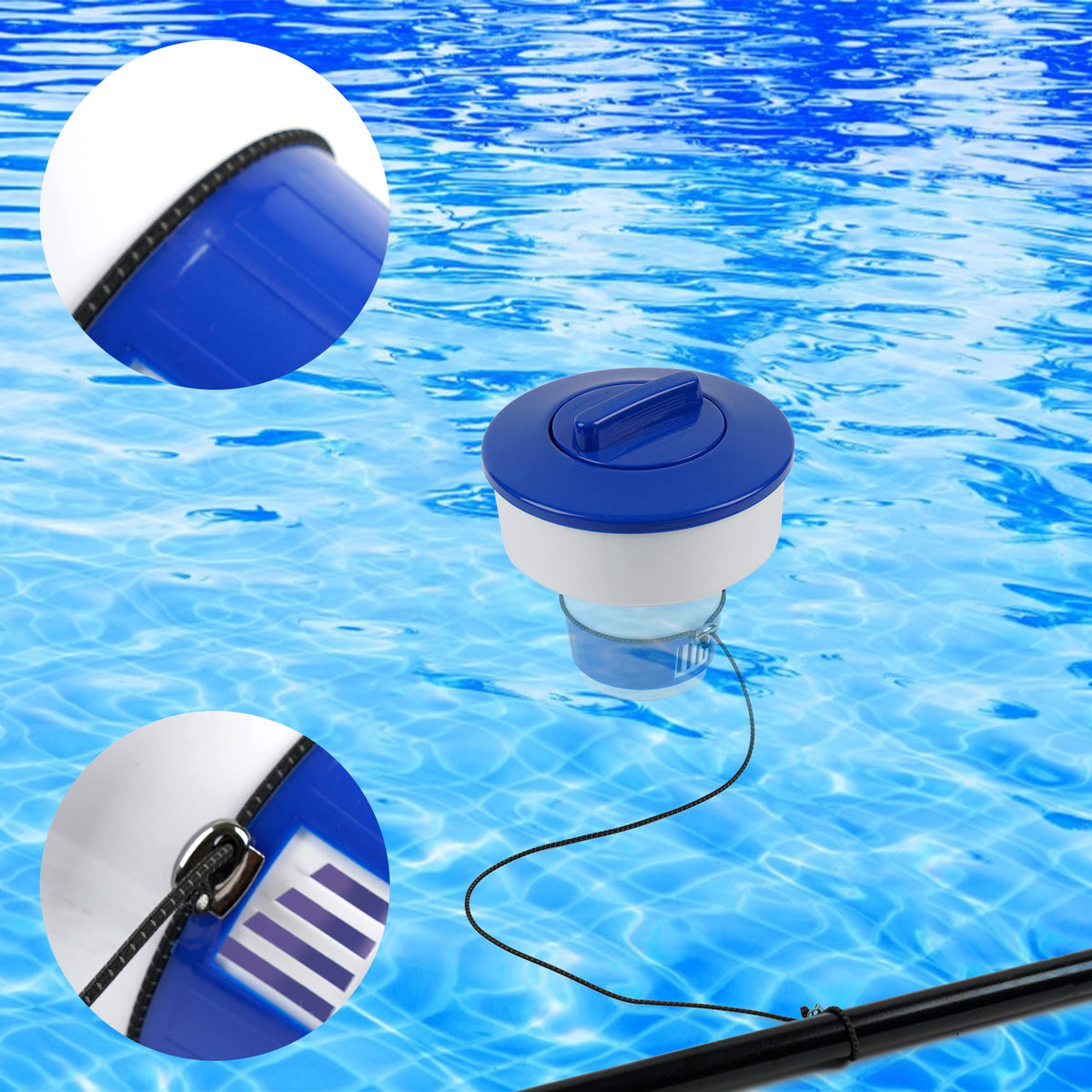 Bylion leash keeps chlorine dispenser from getting stuck with other equipment