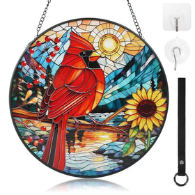 BYONIQUE cardinal-sunflower stained-glass suncatcher brightens your window.