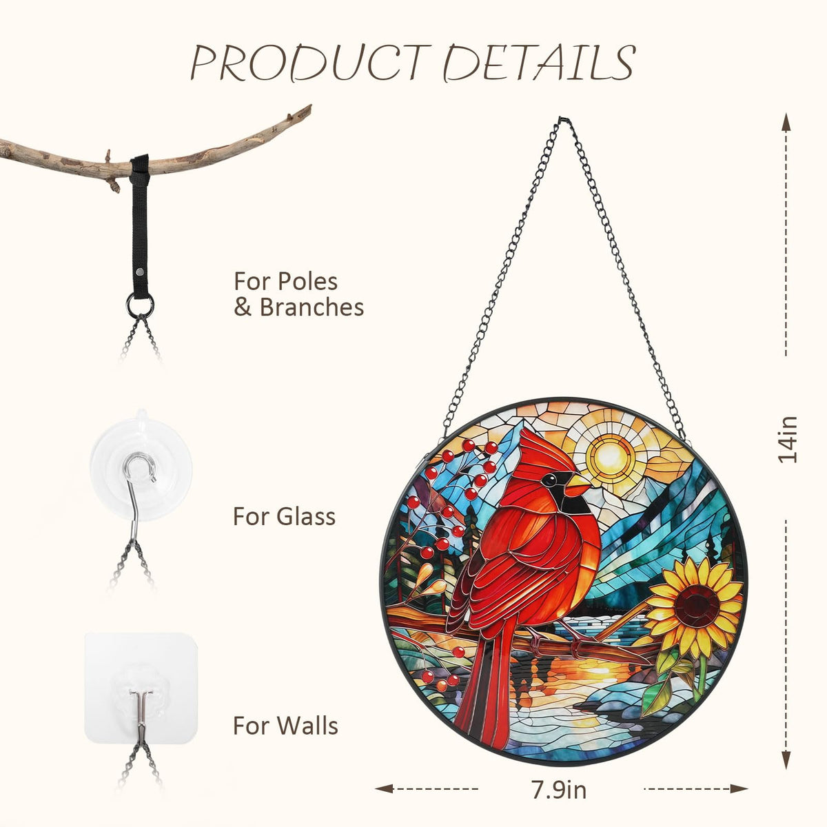 BYONIQUE premium diamond glass suncatcher shows vibrant stained glass details.