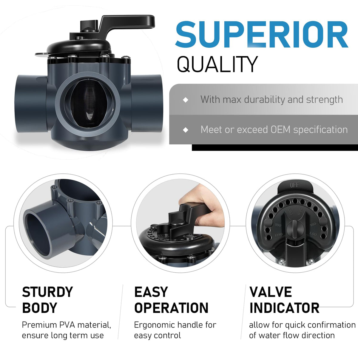 Bzsunway flow control handle enables quick port selection and adjustments.