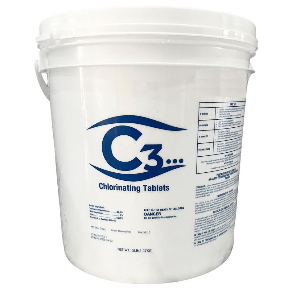 C3 5lb chlorine tablets 3-inch tablet pack for steady pool sanitation.