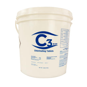 C3 chlorine tablets in bucket demonstrate slow dissolving for steady pool sanitation