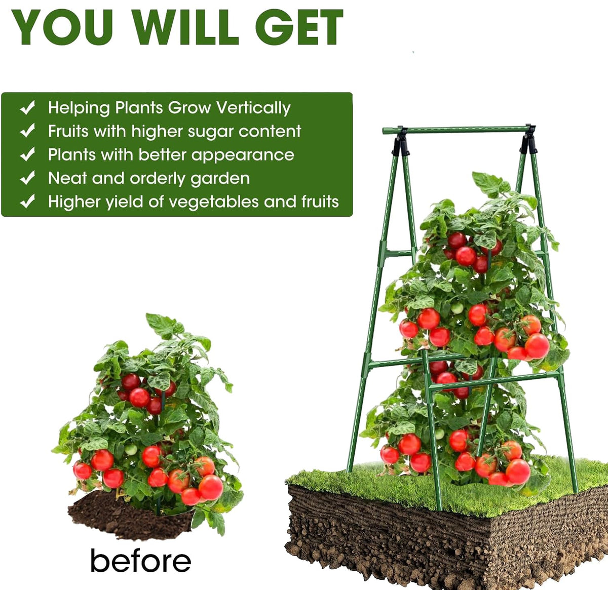 CACERIAWM A-frame design provides stable support for tall cucumber vines.