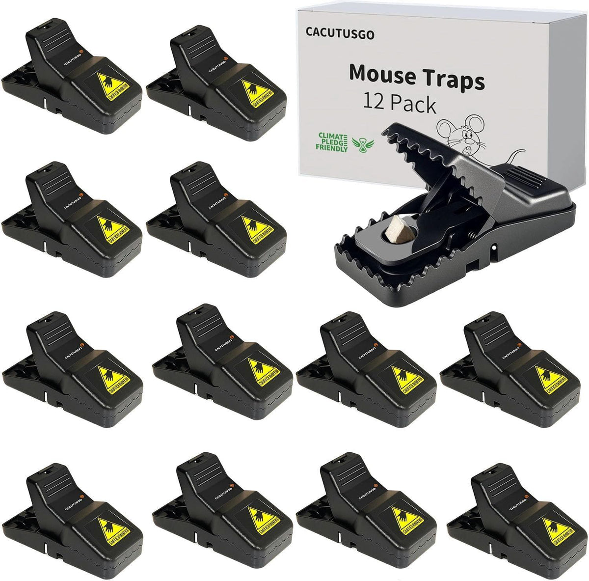 CACUTUSGO mouse trap front view highlights durable ABS housing for indoor use.
