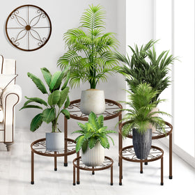 CADANI 5-pack metal plant stands full set for versatile indoor and outdoor display.