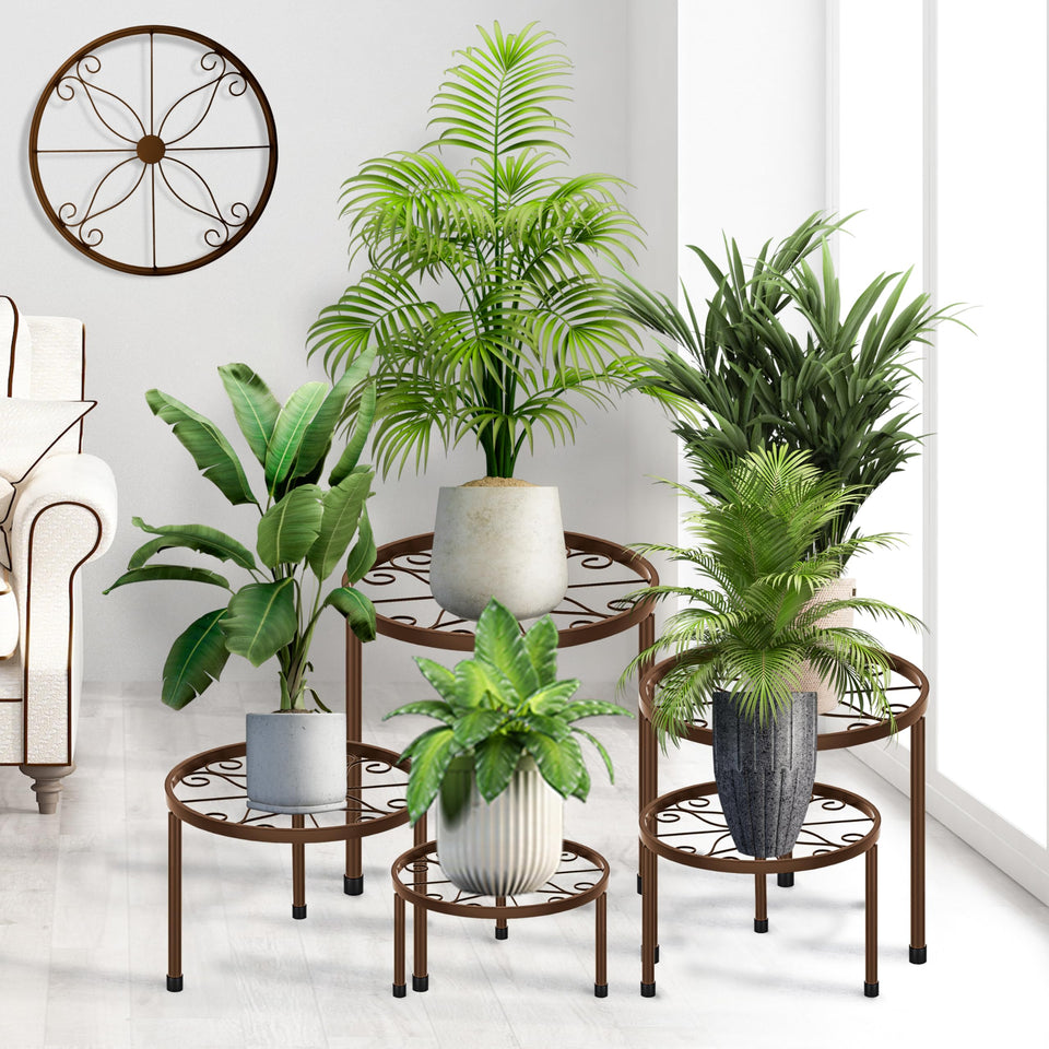 CADANI 5-pack metal plant stands full set for versatile indoor and outdoor display.