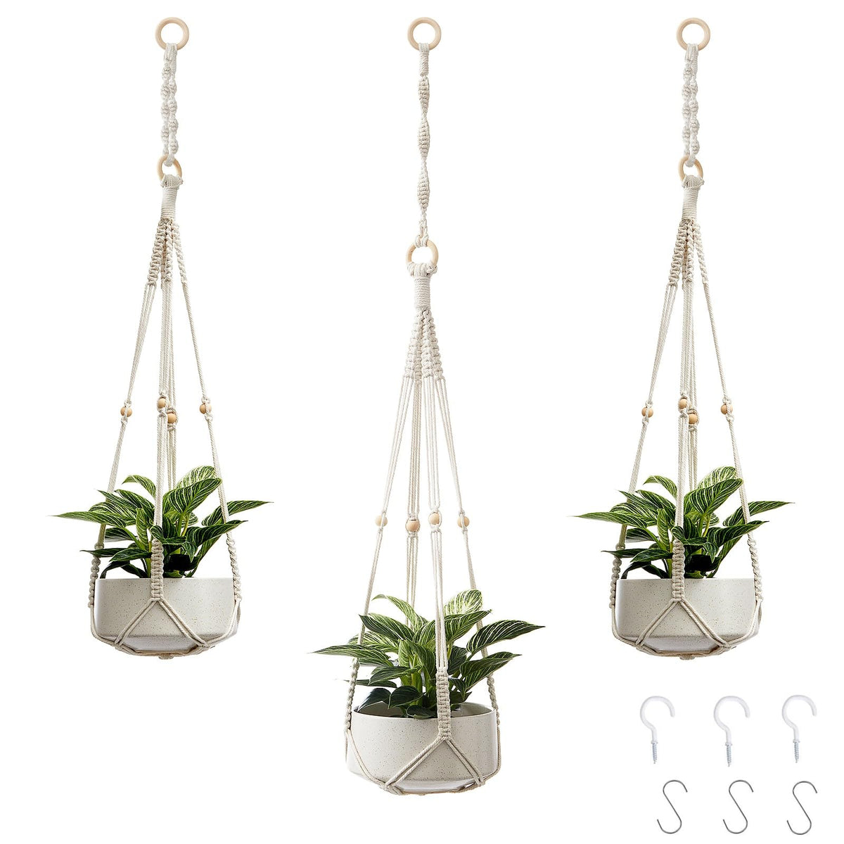 CADNLY white macrame plant hanger, 3-pack, ideal for stylish indoor display.