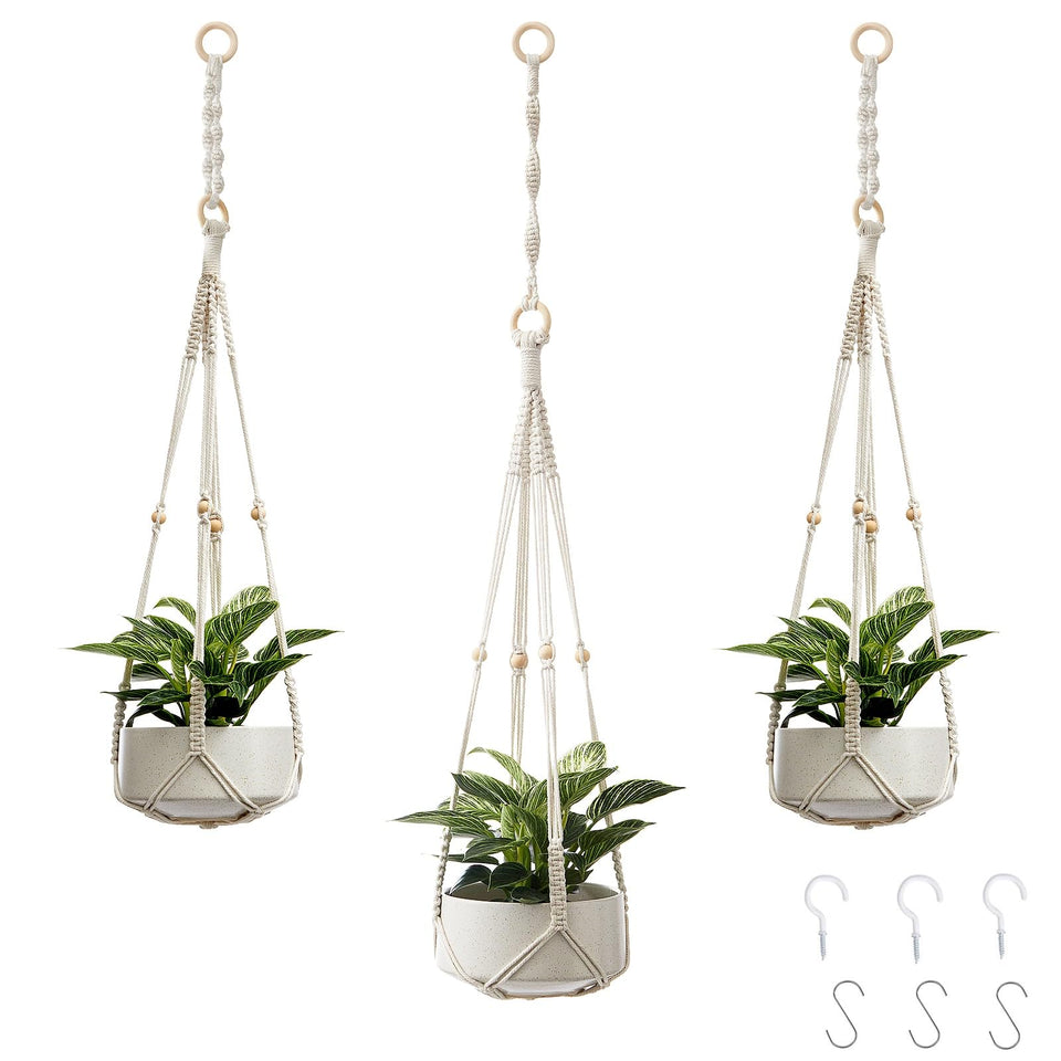 CADNLY white macrame plant hanger, 3-pack, ideal for stylish indoor display.