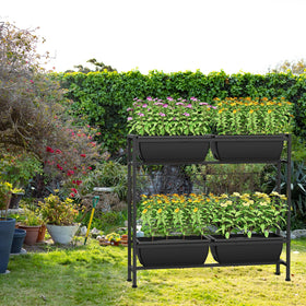 CADUKE adjustable feet keep the planter level on uneven ground.