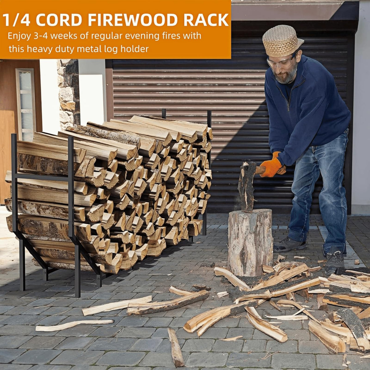 CADUKE indoor-outdoor log holder with non-slip feet protects hardwood floors.