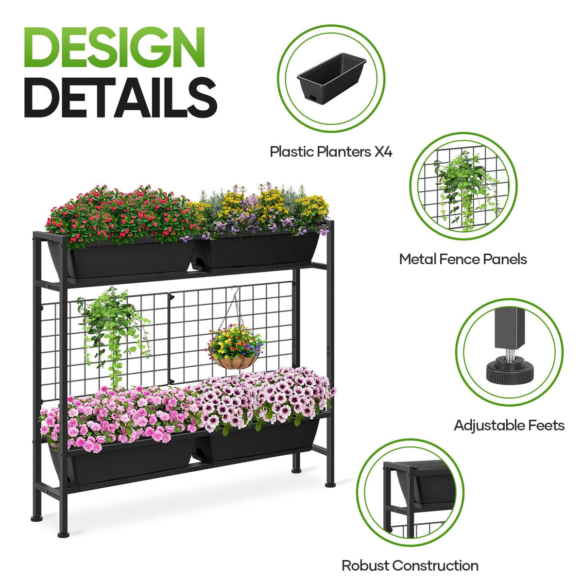 CADUKE four-container plastic planter supports organized herb and vegetable zones.