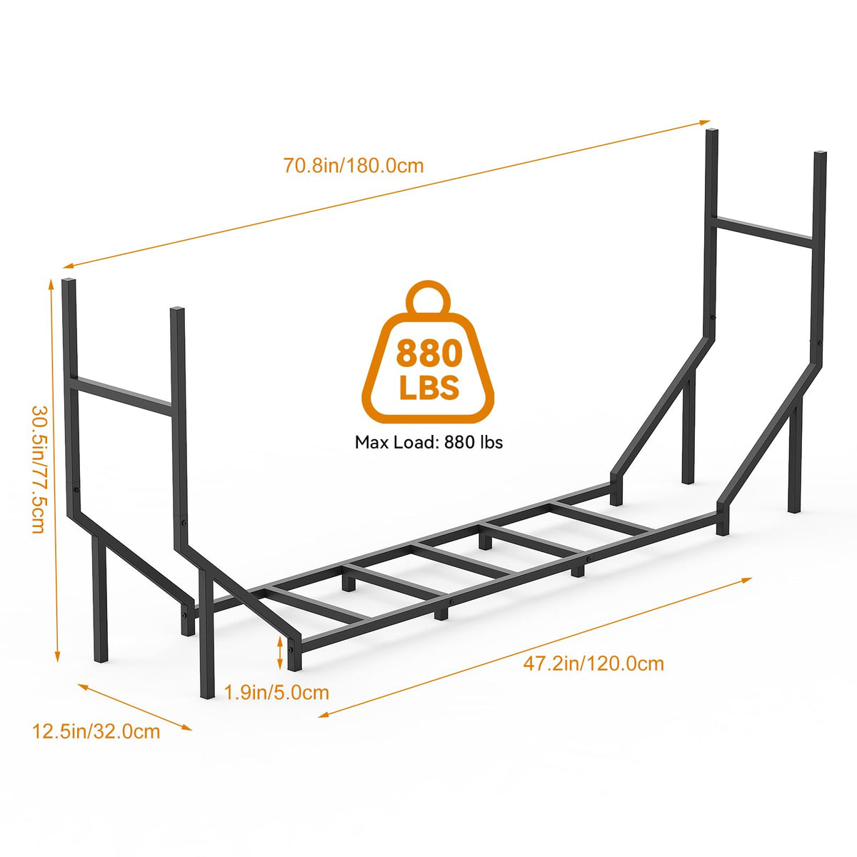 CADUKE heavy-duty metal wood rack highlights 12-leg stability for porch use.