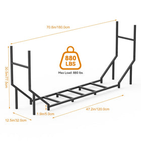 CADUKE heavy-duty metal wood rack highlights 12-leg stability for porch use.