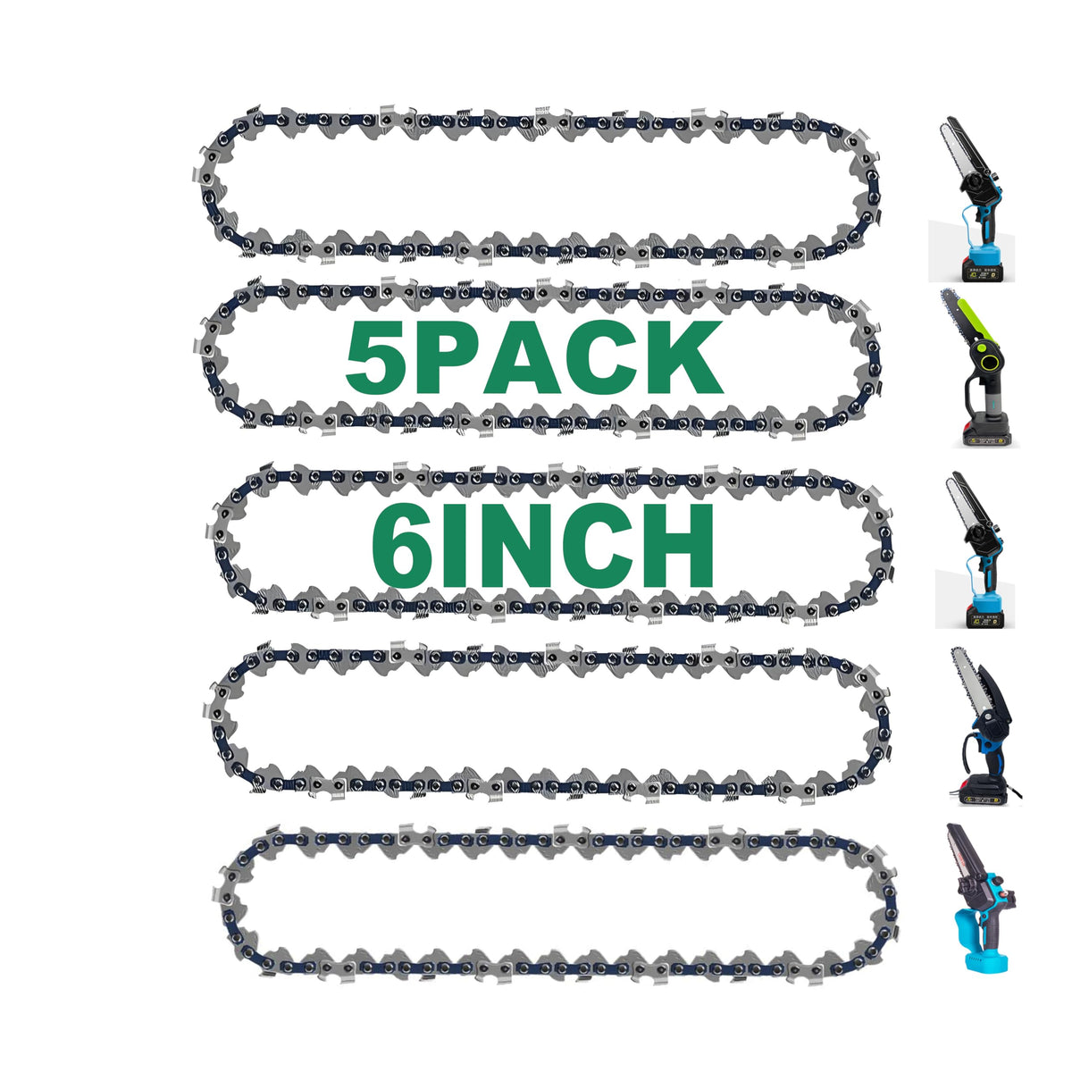 CaeyBrye 6-inch mini chainsaw chain pack for replacement with smooth cuts.