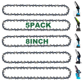 CaeyBrye 8-inch mini chainsaw chain front view, ready for precise replacement.