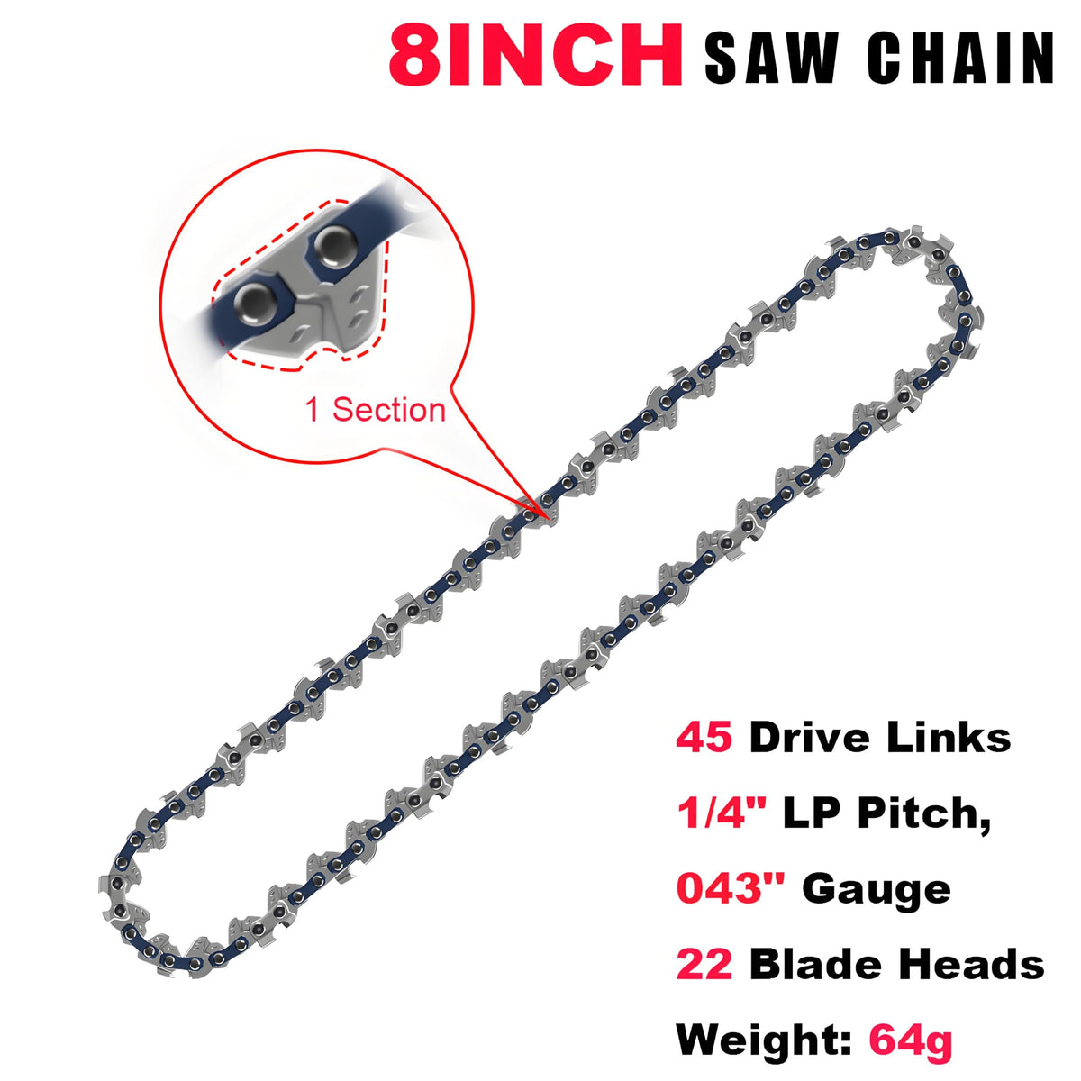 CaeyBrye 8-inch chain with factory-sharpened teeth for immediate use.