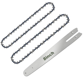 CaeyBrye 8-inch chain pack with two chains and guide bar for quick saw maintenance.