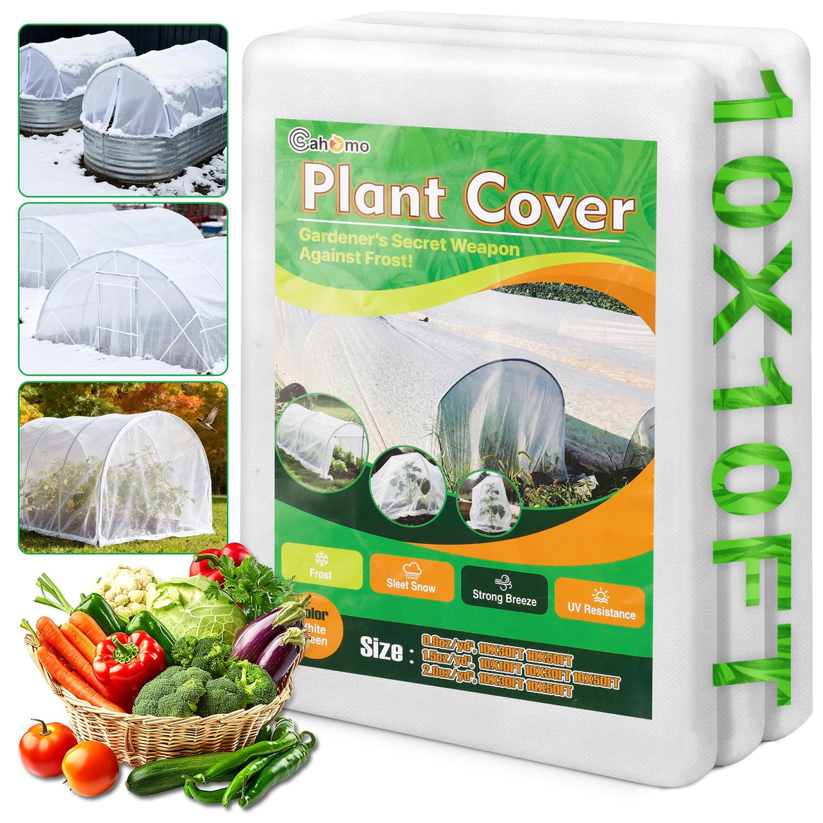 Cahomo white plant cover draped over seedlings offering winter frost protection
