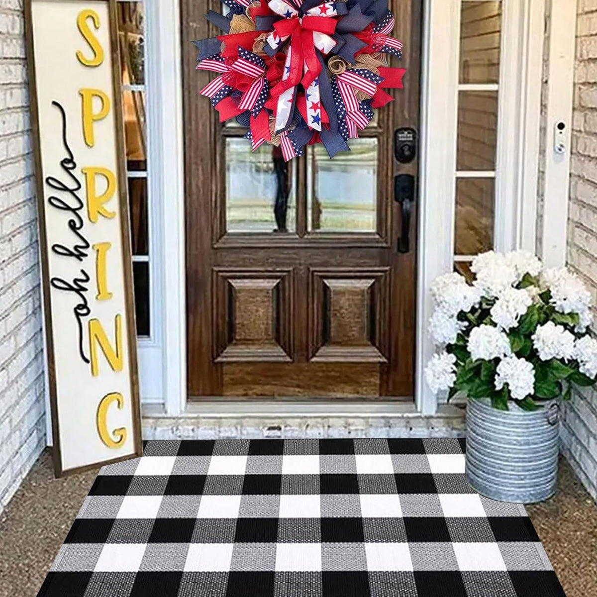 CAINANEL Buffalo plaid outdoor rug durable material suited for outdoor use