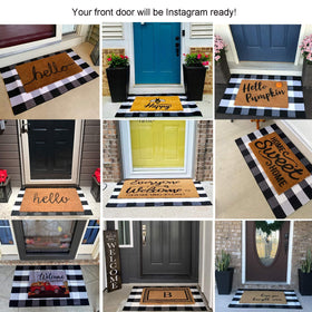 CAINANEL Buffalo plaid outdoor rug with hello mat layered look creates welcoming entrance