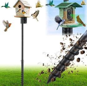CALCHELE heavy-duty bird feeder pole with auger base for stable year-round backyard viewing.