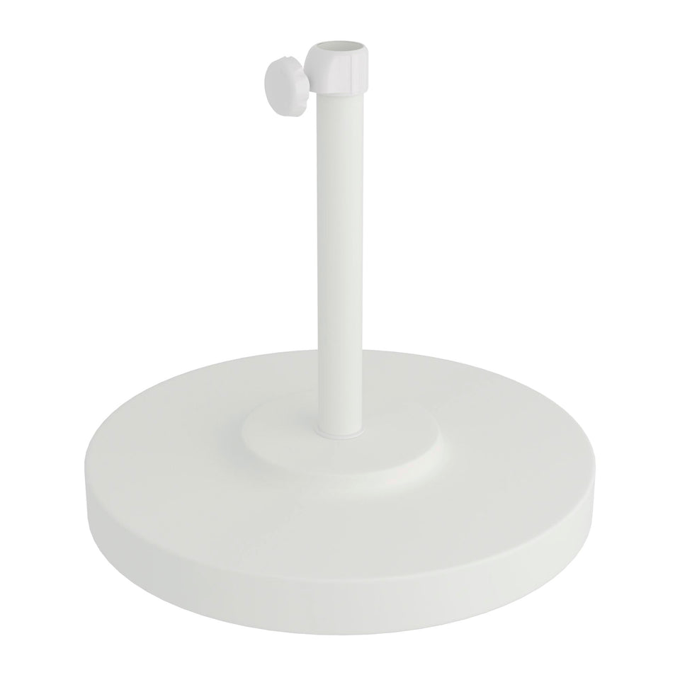 California Umbrella 50 lb base with powdercoated white frame provides sturdy outdoor support.