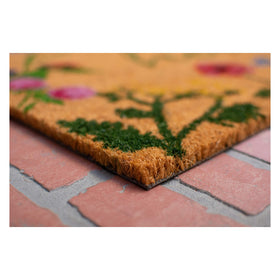 Calloway Mills Floral Hello doormat features vinyl backing to stay in place.