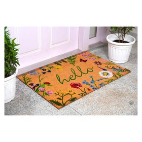 Close-up of Calloway Mills Floral Hello Doormat coir texture ideal for scraping dirt