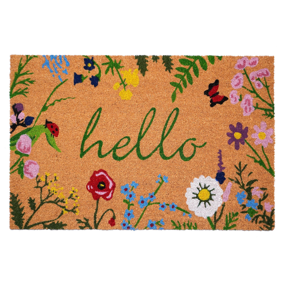 Calloway Mills Floral Hello Doormat front view with vibrant floral pattern for a welcoming entry