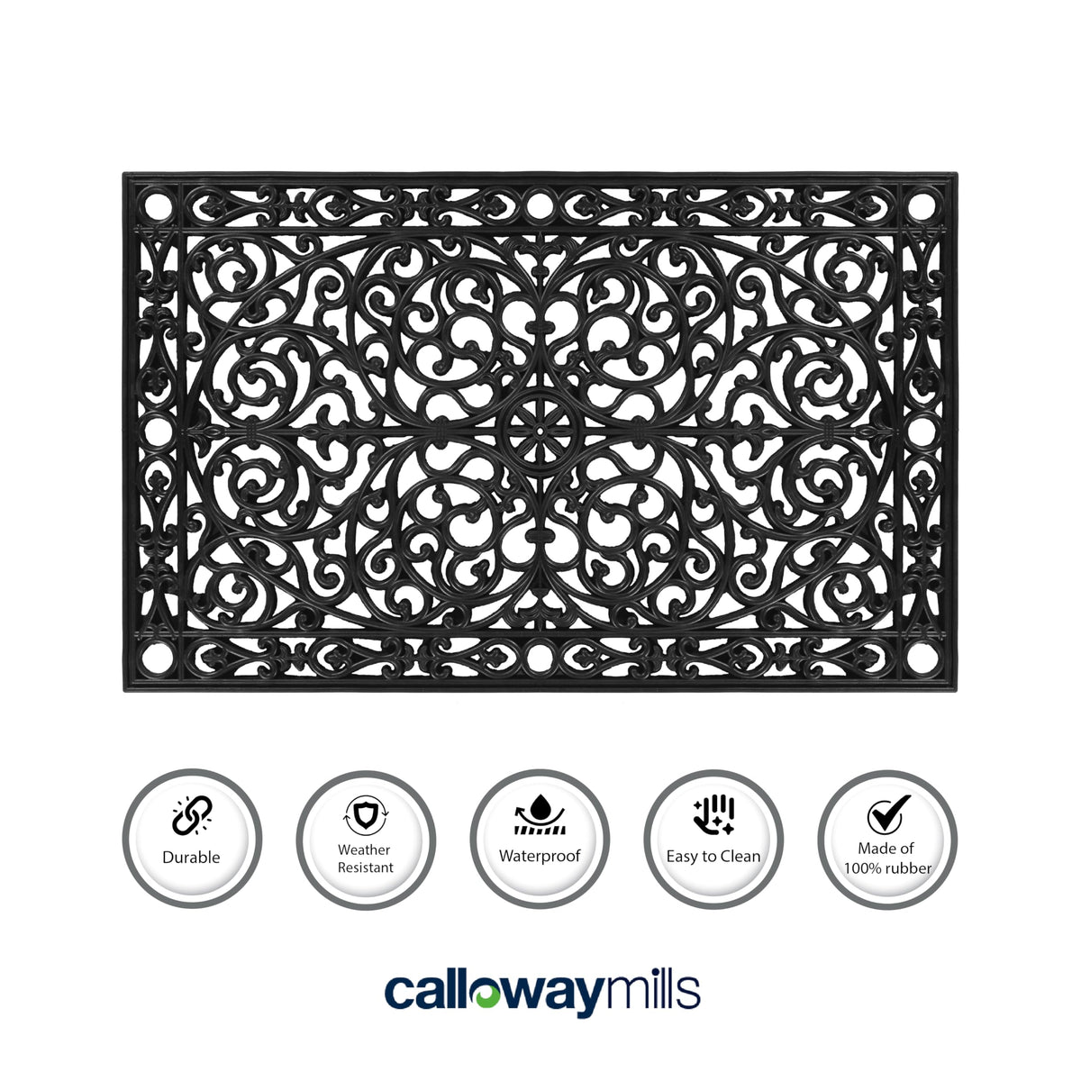 Calloway Mills Gatsby rubber mat in porch setting reduces dirt tracking.