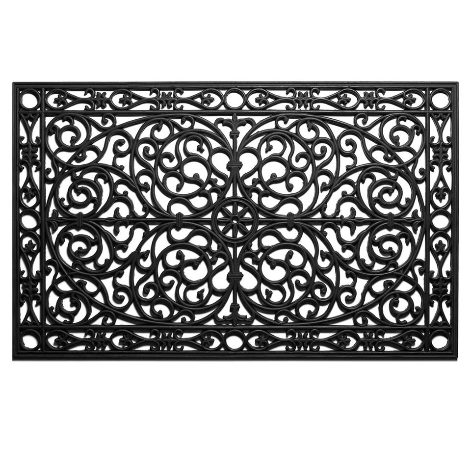 Calloway Mills Gatsby rubber doormat with iron-scroll detail, durable entryway underfoot.