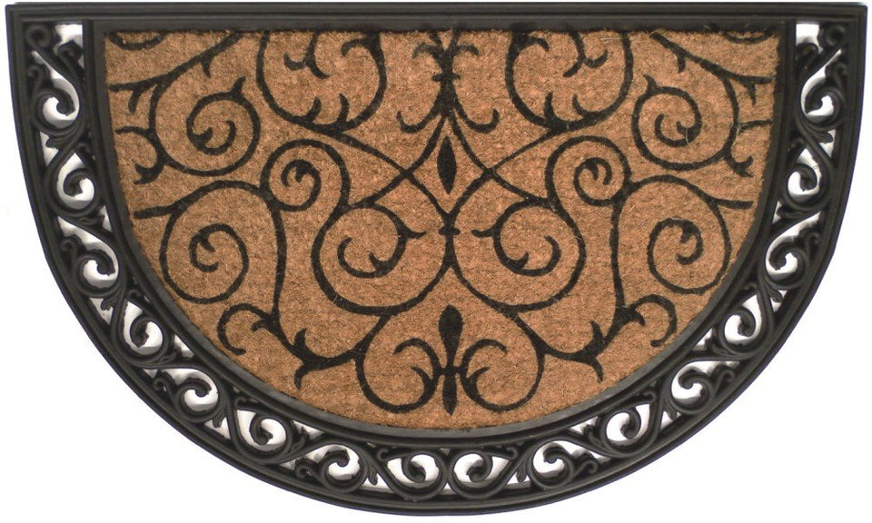 Calloway Mills Ornate Scroll Doormat front view with natural coir scraping action.