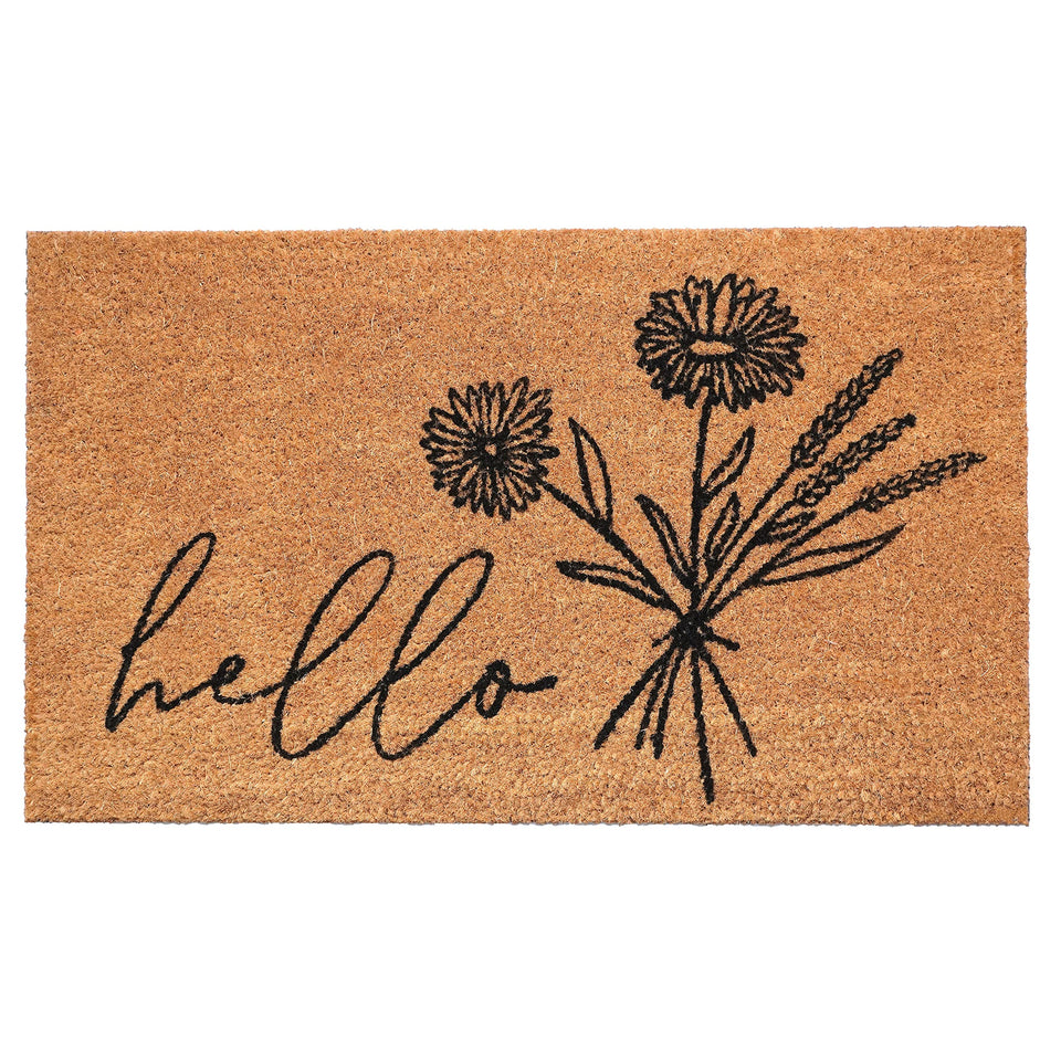 Calloway Mills Wildflower Bouquet Doormat close-up of coir texture, ideal for scraping dirt from shoes.